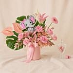 Chocolate With Pink Flower Vase N Artificial Leaves