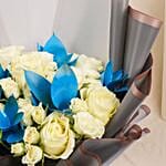 Classy Blue N White Roses Bouquet