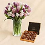 Dazzling Tulip Vase With Chocolate Box