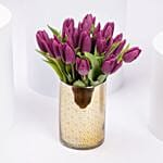 Delicate Purple Tulips Golden Vase