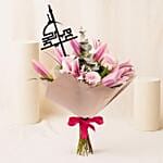 Eid Pink Lily Rose Bouquet With Topper