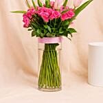 Elegant Pink Tulip And Baby Rose Bouquet In Vase For Graduation