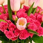 Elegant Pink Tulip And Baby Rose Bouquet In Vase For Graduation