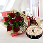 Enchanting Rose Bouquet With Marble Cake