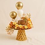Flower Stand With Balloons N Chocolate Cake