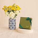 Flowers Patterned Vase With Bateel Palm Set