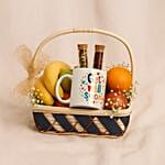 Fresh Fruit And Chocolate Healthy Gift Basket With Ceramic Mug