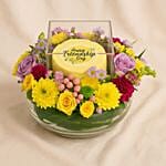Friendship Day Mini Cake N Flowers Bowl