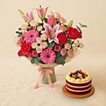 Garden Gala Flower Bouquet With Red Velvet Cake