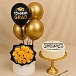 Graduation Congrats Cake With Roses N Balloons