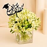 Graduation White Lily Vase With Topper