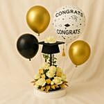 Graduation White Roses With Chocolate N Balloons