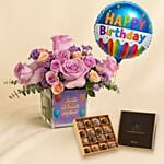 Happy Birthday Blooms With Balloon N Truffle Box