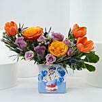 Happy Birthday Flower Square Vase