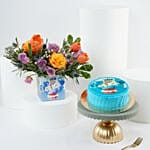 Happy Birthday Flower Vase N Vanilla Cake