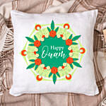 Happy Onam White Floral Printed Cushion