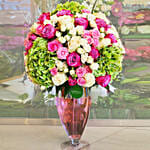 Heavenly Hydrangea & Mixed Roses Vase Arrangement