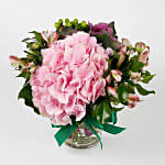 Imported Light Pink Hydrangea Flowers in Glass Vase