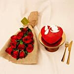 Lovely Flower Bouquet N Heart Shape Cake