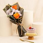 Mini Cake Raspberry N Flower Bouquet Set