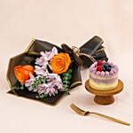 Mini Cake Raspberry N Flower Bouquet Set