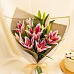 MomS Lilies Bouquet N Delightful Cake