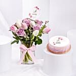 MotherS Day Stunning Flower Vase N Delight Cake