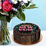 New Year Chocolate Cake N Colorful Flower Vase