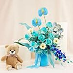 Newborn Gifts Blue Roses Arrangement
