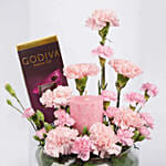 Pink Carnations With Godiva Chocolate n Candle