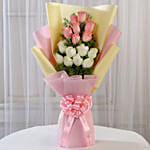 Pink White Roses & Tiramisu Cake 4 Portions