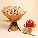 Premium Rose Bouquet N Red Velvet Cake Set