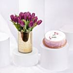 Purple Tulips Vase N MomS Delight Cake