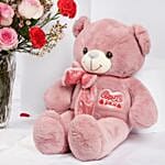 Raqia 21 Red N Pink Flower Vase With Teddy Bear
