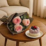 Rose Bouquet N Blueberry Mini Cake