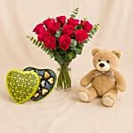 Rose Ensemble With Patchi Chocolate And Teddy Bear Combo