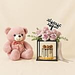 Rose Stand With Ferrero Rocher Cake N Teddy Combo