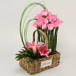 Roses & Lilies In Cane Basket