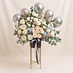 Roses N Balloons Golden Stand
