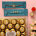 Sea Blue Pearl And Bal Krishna Rakhi Set With 16 Pcs Ferrero Rocher