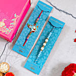 Sea Blue Pearl And Bal Krishna Rakhi Set With 16 Pcs Ferrero Rocher