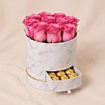 Stunning Pink Roses With Ferrero Rocher Box