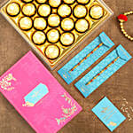 Traditional Pearl Studded Rakhi Set And 16 Pcs Ferrero Rocher
