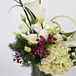 White Calla Lilies Roses in Glass Vase