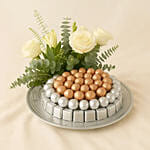 White Roses N Patchi Golden Tray