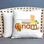 Wishing Happy Onam White Printed Cushion