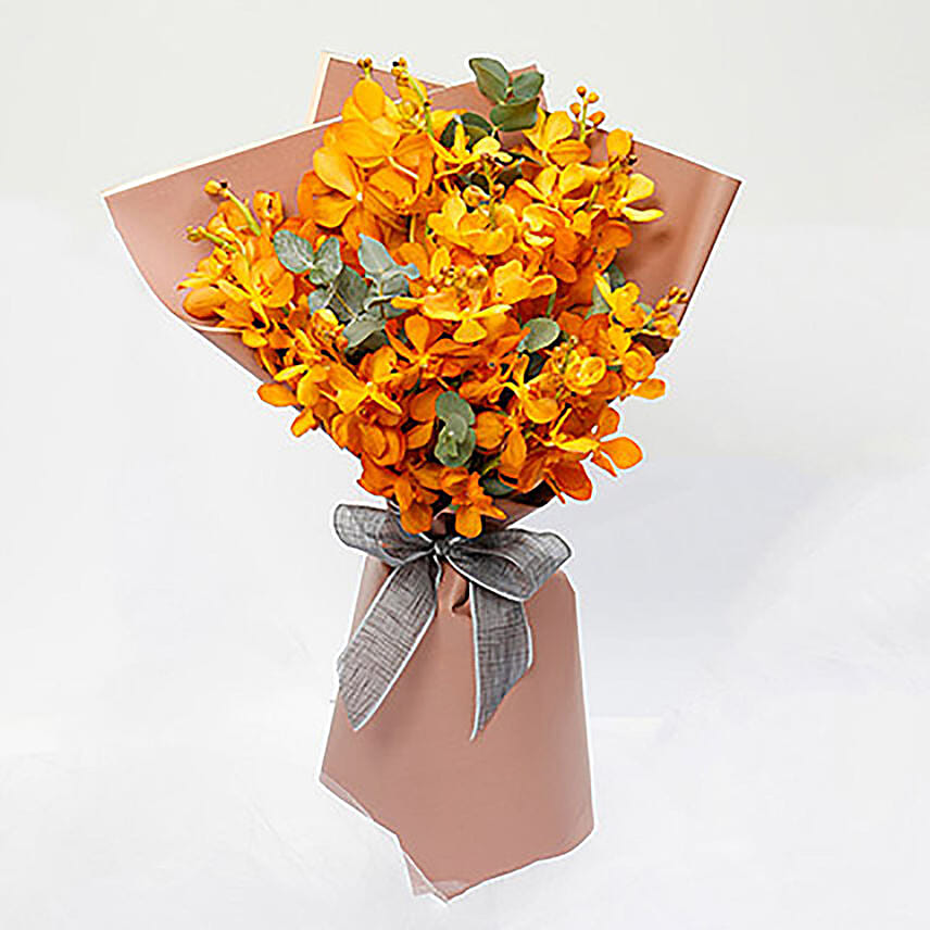 10 Orange Mokara Orchids Bouquet