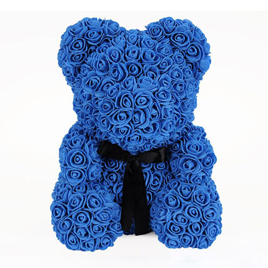 Artificial Blue Roses Teddy Bear