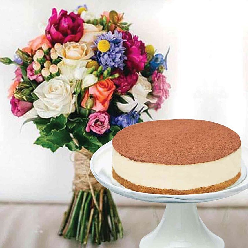 Colourful Flower Bunch Tiramisu Cake