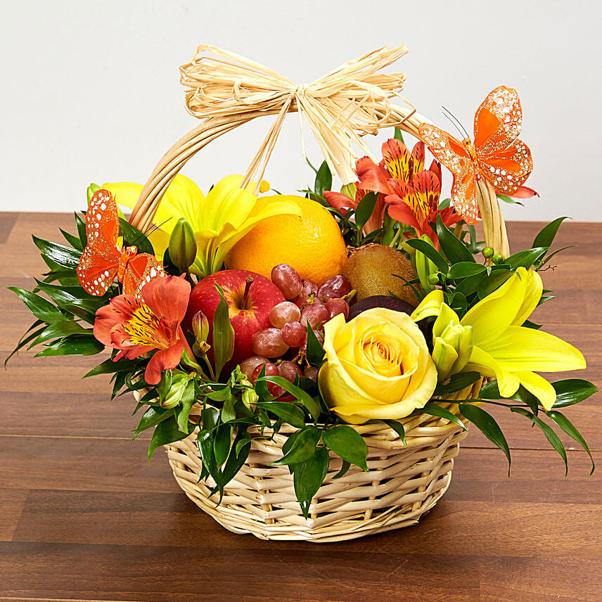 Fresh Flowers Fruits Basket